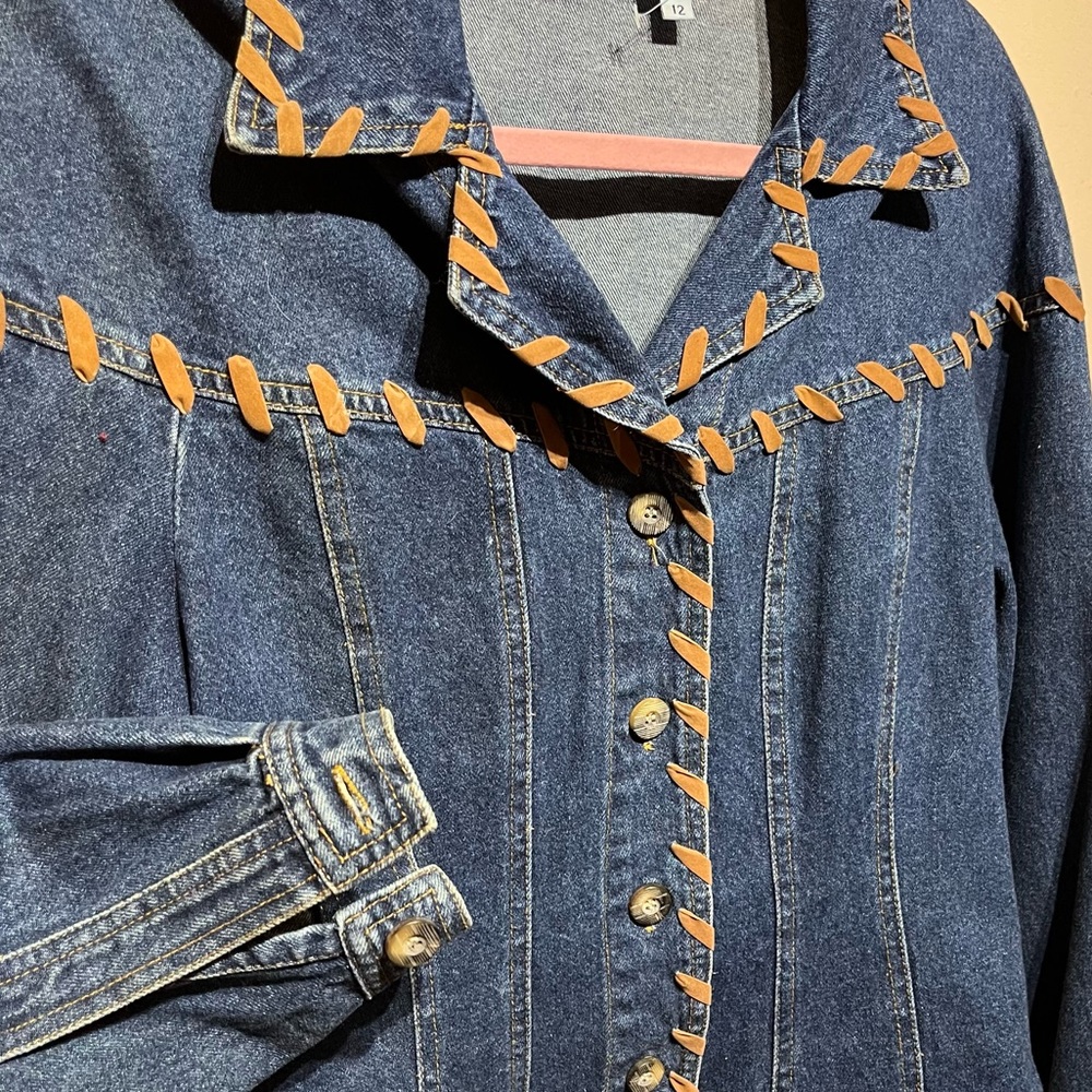 Cotton Denim Jacket with Tan Stitching Sz.12 - Picture 6 of 8